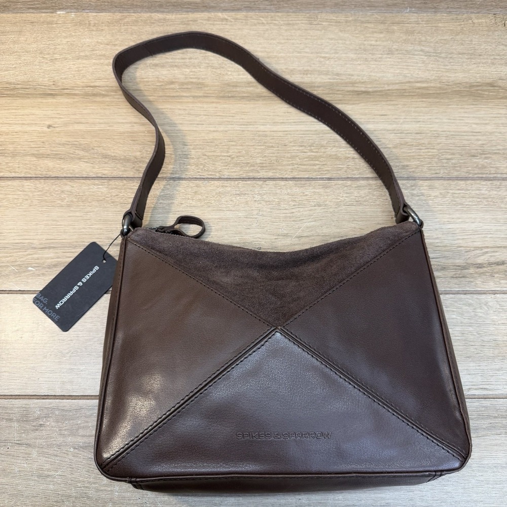 Spikes & Sparrow Dark Brown Puzzle Cut Leather Shoulder Bag Suede Leather NWT